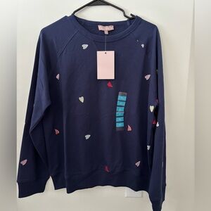 Navy crewneck w/ embroidered Heart Accents